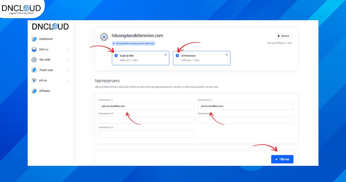 DNCLOUD khuyên bạn nên sử dụng nameserver tại CloudFlare để quản lý tên miền của mình dễ dàng và nhanh chóng hơn.