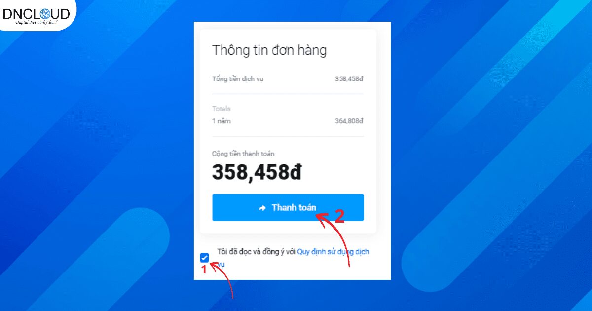 Tiến hành thanh toán và tên miền sẽ được kích hoạt.