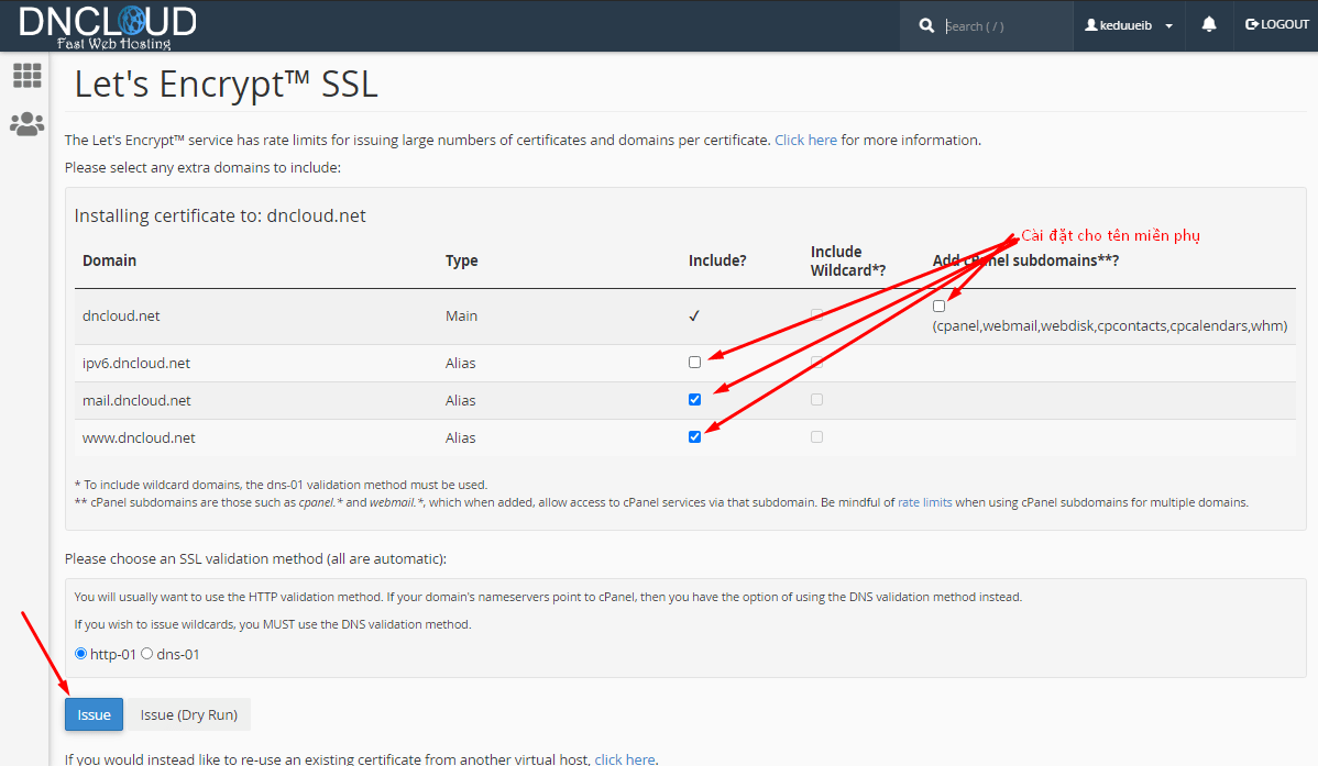Cài đặt chứng chỉ SSL Lets Encrypt miễn phí trên Host DNCLOUD 8 Issue next 1
