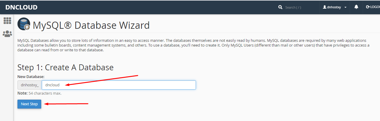 nhập tên database