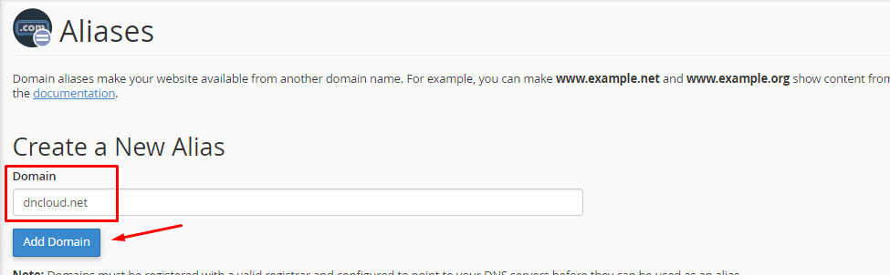 nhấn add domain
