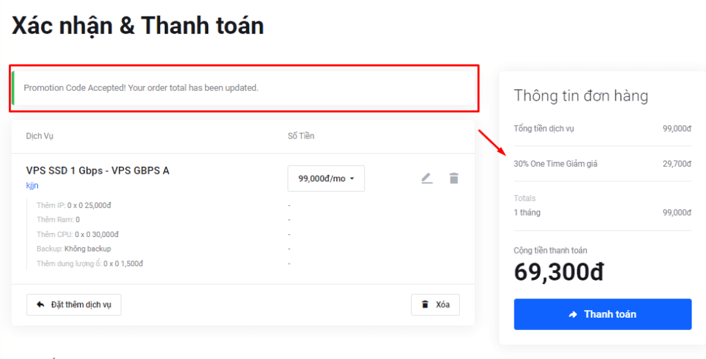 Hướng dẫn áp dụng Mã Giảm Giá tại DNCLOUD 7 ap dung thanh cong