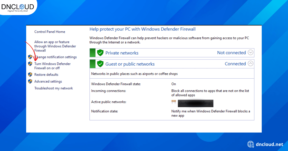Tường lửa là gì? Tổng hợp tất tần tật kiến thức về Firewall 11 Bạn sẽ thấy các tùy chọn Turn Windows Defender Firewall on or off. Nhấn vào liên kết này.