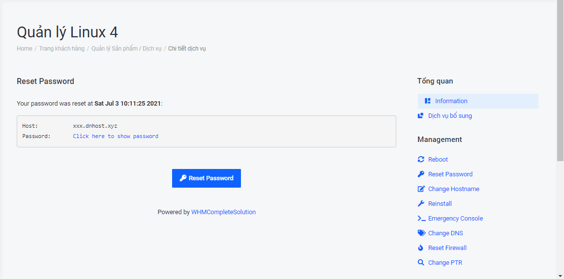 chọn nút reset password