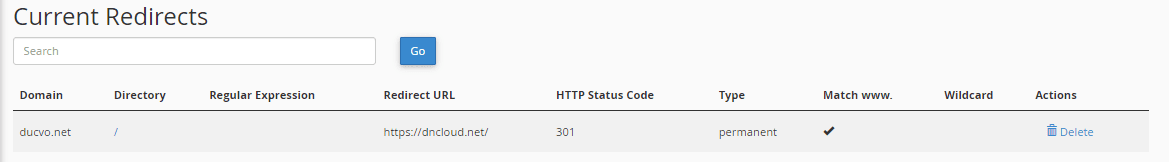 cấu hình redirect hoàn tất