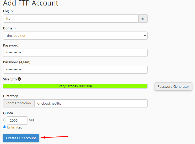 Tạo tài khoản FTP để upload trong cPanel 7 add ftp account