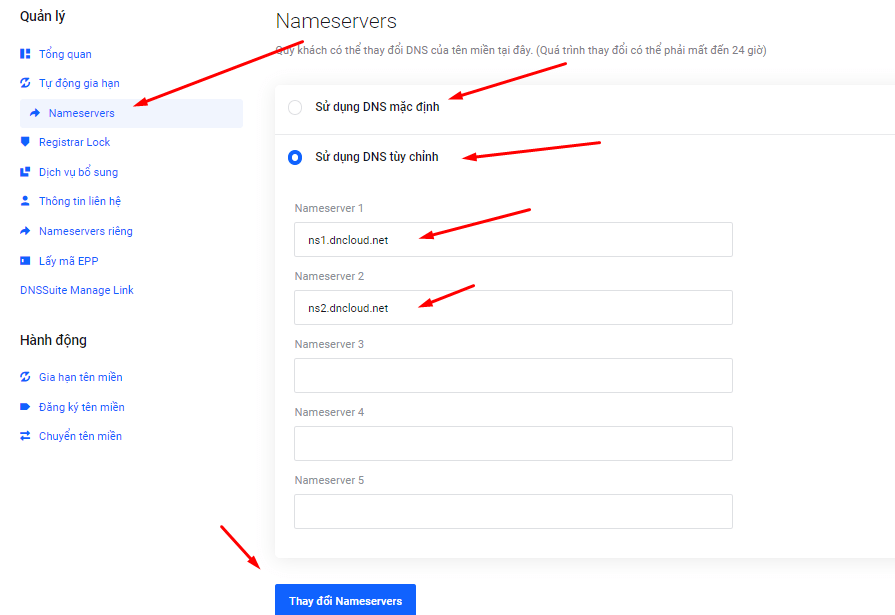 Thay đổi namesever