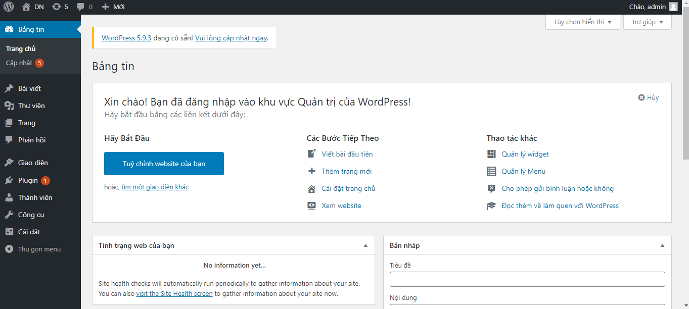 trang quản trị WordPress