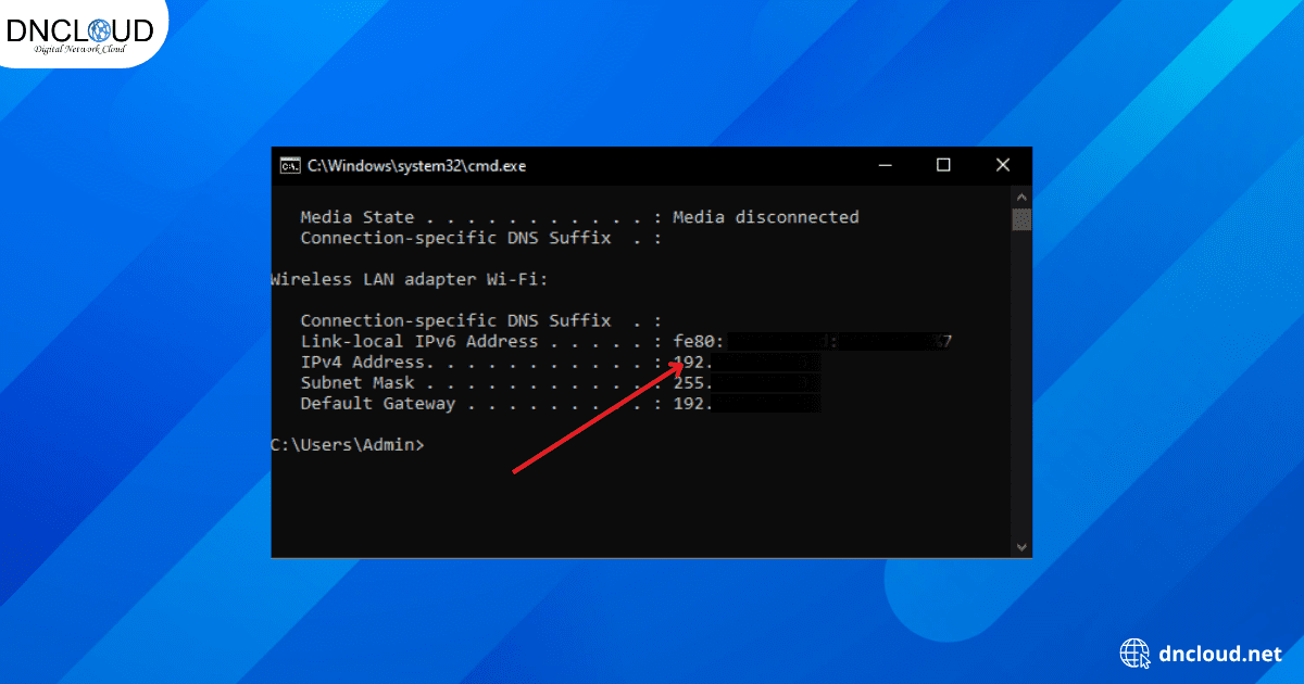 Dòng có ghi IPv4 Address chính là địa chỉ IP của máy tính.