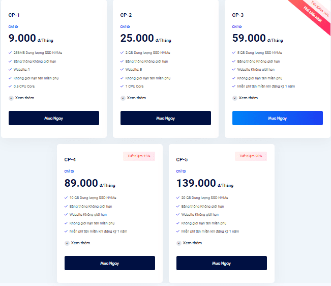 Các gói Hosting NVMe tại DNCLOUD
